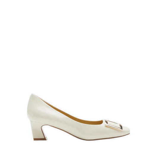 Yvette Buckle Square-Toe Pump Heels - Beige