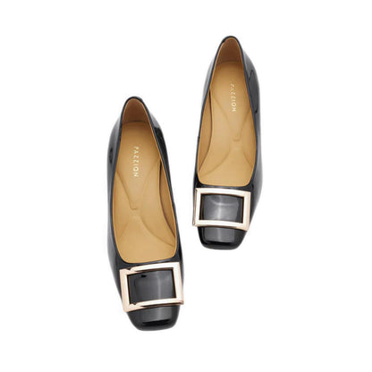 Yvette Buckle Square-Toe Pump Heels - Black