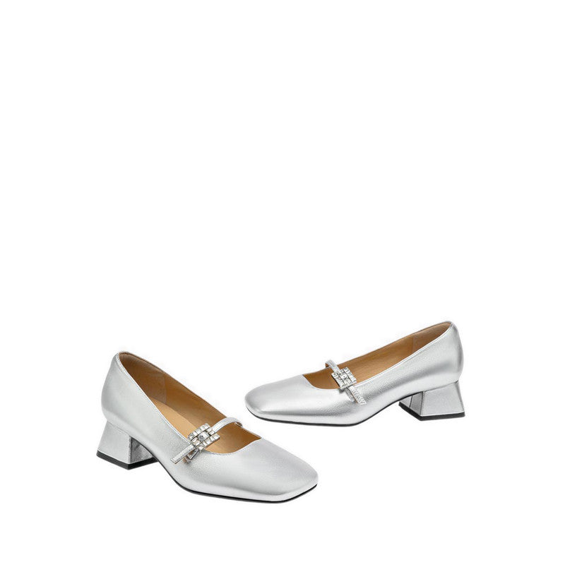 2148 Mary Jane Heels  - Silver