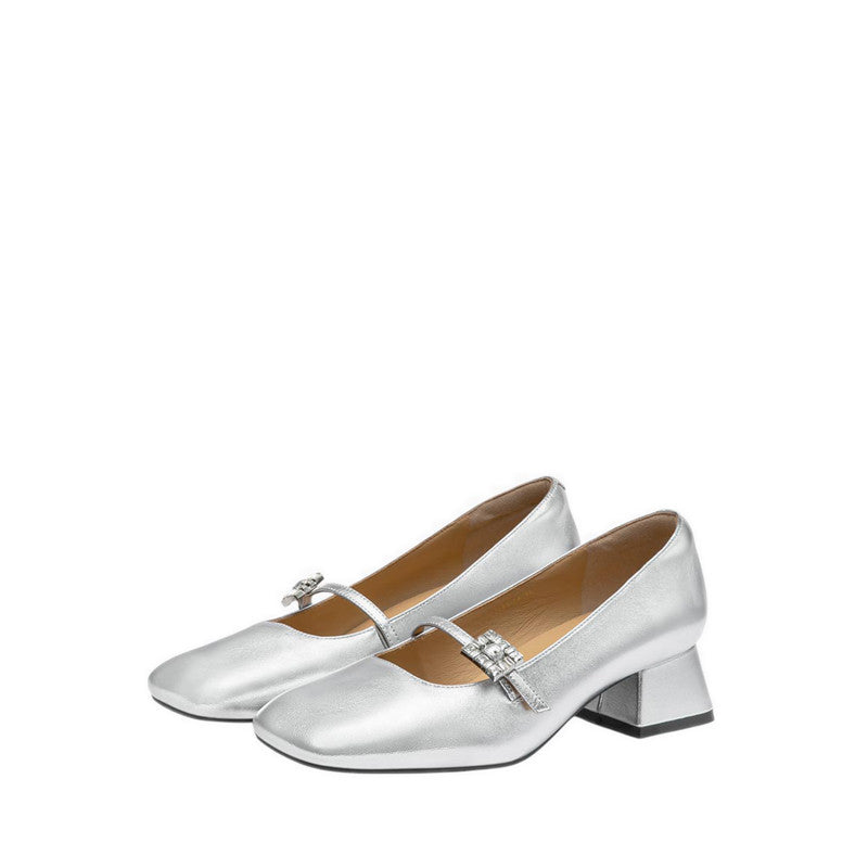 2148 Mary Jane Heels  - Silver